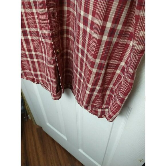 DOCKERS Men Red Blue Creme Plaid collared Long Sleeve Button dress Shirt Size L - Picture 9 of 13